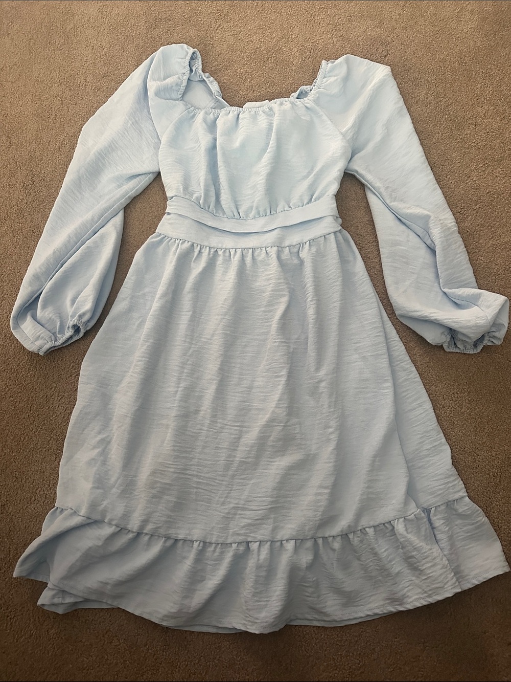 Light Blue Long Sleeve Ruffle Kids Dress